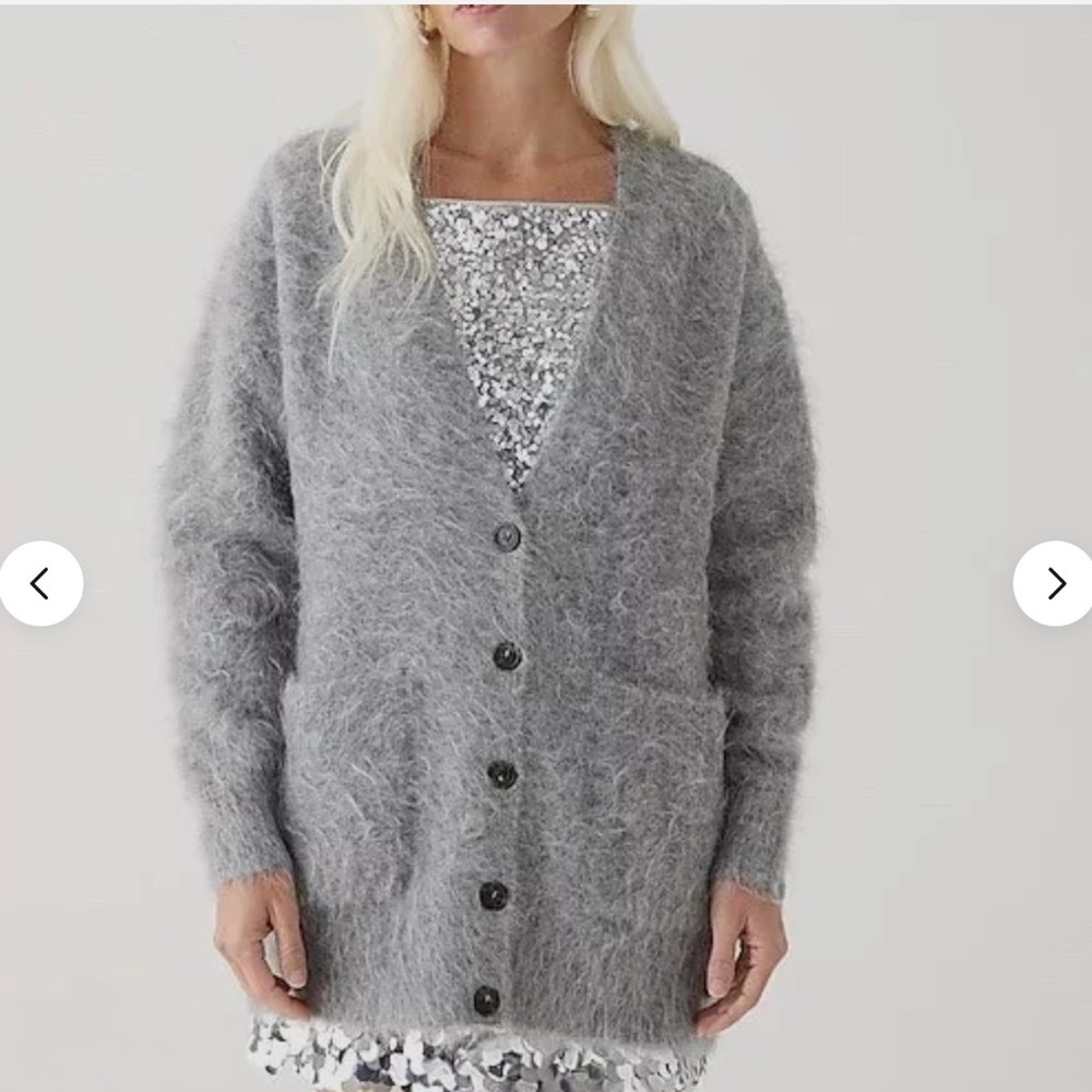 J. CREW Relaxed V-Neck Cardigan Sweater Brushed Yarn Alpaca Gray Sz XS